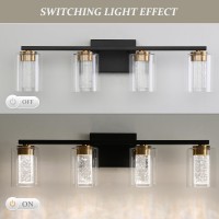 Emong 4Light Blackgold Bathroom Light Fixtures Dimmable 5Cct Led Vanity Lights With Clear Glass 2700K6500K Adjustable Crystal