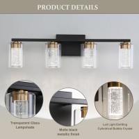 Emong 4Light Blackgold Bathroom Light Fixtures Dimmable 5Cct Led Vanity Lights With Clear Glass 2700K6500K Adjustable Crystal