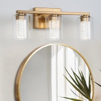 Emong 3Light Gold Bathroom Light Fixtures Dimmable 5Cct Led Vanity Lights With Crystal Bubble Clear Glass 2700K6500K Adjusta