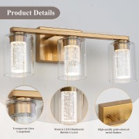 Emong 3Light Gold Bathroom Light Fixtures Dimmable 5Cct Led Vanity Lights With Crystal Bubble Clear Glass 2700K6500K Adjusta