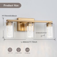 Emong 3Light Gold Bathroom Light Fixtures Dimmable 5Cct Led Vanity Lights With Crystal Bubble Clear Glass 2700K6500K Adjusta