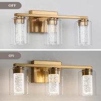 Emong 3Light Gold Bathroom Light Fixtures Dimmable 5Cct Led Vanity Lights With Crystal Bubble Clear Glass 2700K6500K Adjusta