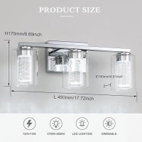 Emong 3Light Chrome Bathroom Light Fixtures Dimmable 5Cct Led Vanity Lights With Clear Glass 2700K6500K Adjustable Crystal Bub