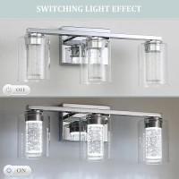 Emong 3Light Chrome Bathroom Light Fixtures Dimmable 5Cct Led Vanity Lights With Clear Glass 2700K6500K Adjustable Crystal Bub