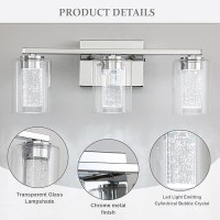 Emong 3Light Chrome Bathroom Light Fixtures Dimmable 5Cct Led Vanity Lights With Clear Glass 2700K6500K Adjustable Crystal Bub