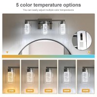 Emong 3Light Chrome Bathroom Light Fixtures Dimmable 5Cct Led Vanity Lights With Clear Glass 2700K6500K Adjustable Crystal Bub