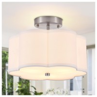 Widluth Modern Drum Semi Flush Mount Ceiling Light Fixture Modern 3Lights Linen Drum Ceiling Lighting With Chrome Finish Vinta