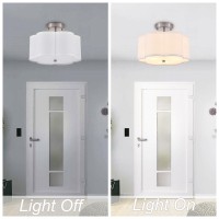 Widluth Modern Drum Semi Flush Mount Ceiling Light Fixture Modern 3Lights Linen Drum Ceiling Lighting With Chrome Finish Vinta