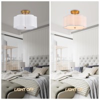 Widluth Modern Semi Flush Mount Ceiling Light Modern Gold 3Lights Drum Ceiling Lighting Fixture Vintage Linen Golden Ceiling La