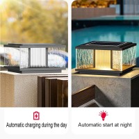 Dahgeo Solar Outdoor Post Lights Landscape Path Lamps Modern Solar Outdoor Column Lights Outside Ip65 Waterproof Solar Pillar Lights Outdoor Square Post Cap Lights For Deck Lawn Yard Fence, 1 Pack