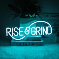 Rise Grind Neon Sign Hustle Led Neon Signs For Wall Motivational Decor Ice Blue Letter Neon Light Inspirational Neon Wall Art