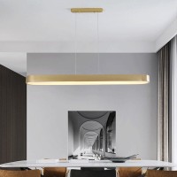 Riankh Modern Pendant Lamp Led Dimmable With Remote Control, Long Bar Pendant Light Height Adjustable Living Room Lamp Linear Ceiling Lamp Bedroom Dining Room Dining Table Hanging Lamp (Color : Gold