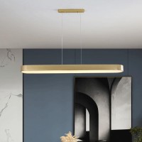 Riankh Modern Pendant Lamp Led Dimmable With Remote Control, Long Bar Pendant Light Height Adjustable Living Room Lamp Linear Ceiling Lamp Bedroom Dining Room Dining Table Hanging Lamp (Color : Gold