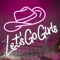 Lmsignly Lets Go Girls Neon Sign Pink White Cowboy Hat Neon Signs Letter Led Light Up Cowboy Hat Neon Sign For Wall Decor Dimma