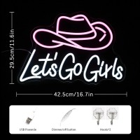 Lmsignly Lets Go Girls Neon Sign Pink White Cowboy Hat Neon Signs Letter Led Light Up Cowboy Hat Neon Sign For Wall Decor Dimma