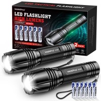 Wdtpro Led Flashlight High Lumens Sr2000 Pro 2 Pack Brighter Tactical Flashlights With 5 Modes Zoomable Powerful Mini Flas