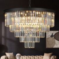 A Axilixi Large Crystal Chandelier Modern Black 30 Round Chandeliers For Staircase K9 5Tier Large Ceiling Chandelier Light Fi