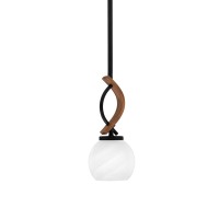 Monterey Stem Hung Mini Pendant, Matte Black & Painted Wood-Look Metal Finish, 5.75