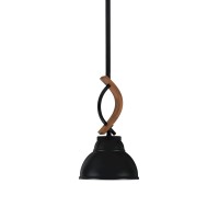 Monterey Stem Hung Mini Pendant, Matte Black & Painted Wood-Look Metal Finish, 7