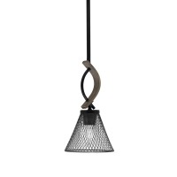 Monterey Stem Hung Mini Pendant, Matte Black & Painted Distressed Wood-Look Metal Finish, 7