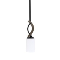 Monterey Stem Hung Mini Pendant, Matte Black & Painted Distressed Wood-Look Metal Finish, 4