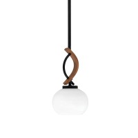 Monterey Stem Hung Mini Pendant, Matte Black & Painted Wood-Look Metal Finish, 7