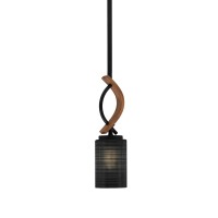 Monterey Stem Hung Mini Pendant, Matte Black & Painted Wood-Look Metal Finish, 4