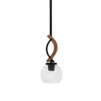 Monterey Stem Hung Mini Pendant, Matte Black & Painted Wood-Look Metal Finish, 5.75