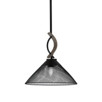 Monterey Stem Hung Mini Pendant, Matte Black & Painted Distressed Wood-Look Metal Finish, 14