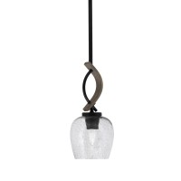 Monterey Stem Hung Mini Pendant, Matte Black & Painted Distressed Wood-Look Metal Finish, 6