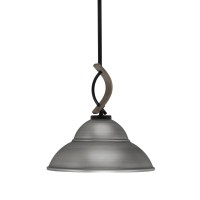 Monterey Stem Hung Mini Pendant, Matte Black & Painted Distressed Wood-Look Metal Finish, 13