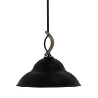 Monterey Stem Hung Mini Pendant, Matte Black & Painted Distressed Wood-Look Metal Finish, 16