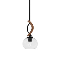 Monterey Stem Hung Mini Pendant, Matte Black & Painted Wood-Look Metal Finish, 7