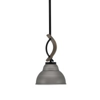 Monterey Stem Hung Mini Pendant, Matte Black & Painted Distressed Wood-Look Metal Finish, 7