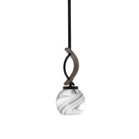 Monterey Stem Hung Mini Pendant, Matte Black & Painted Distressed Wood-Look Metal Finish, 5.75