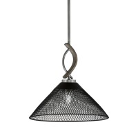 Monterey Stem Hung Mini Pendant, Graphite & Painted Distressed Wood-Look Metal Finish, 14