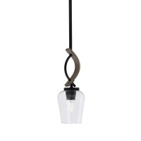 Monterey Stem Hung Mini Pendant, Matte Black & Painted Distressed Wood-Look Metal Finish, 5