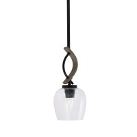 Monterey Stem Hung Mini Pendant, Matte Black & Painted Distressed Wood-Look Metal Finish, 6