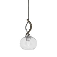 Monterey Stem Hung Mini Pendant, Graphite & Painted Distressed Wood-Look Metal Finish, 7