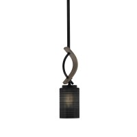 Monterey Stem Hung Mini Pendant, Matte Black & Painted Distressed Wood-Look Metal Finish, 4