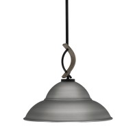 Monterey Stem Hung Mini Pendant, Matte Black & Painted Distressed Wood-Look Metal Finish, 16