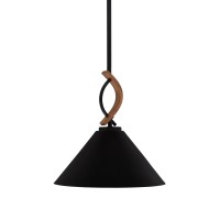 Monterey Stem Hung Mini Pendant, Matte Black & Painted Wood-Look Metal Finish, 14