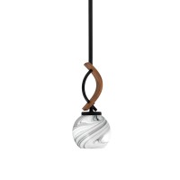 Monterey Stem Hung Mini Pendant, Matte Black & Painted Wood-Look Metal Finish, 5.75