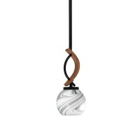 Monterey Stem Hung Mini Pendant, Matte Black & Painted Wood-Look Metal Finish, 5.75