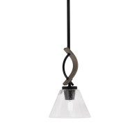 Monterey Stem Hung Mini Pendant, Matte Black & Painted Distressed Wood-Look Metal Finish, 7