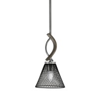 Monterey Stem Hung Mini Pendant, Graphite & Painted Distressed Wood-Look Metal Finish, 7