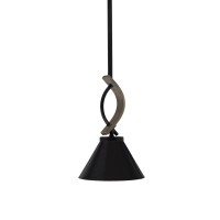 Monterey Stem Hung Mini Pendant, Matte Black & Painted Distressed Wood-Look Metal Finish, 7