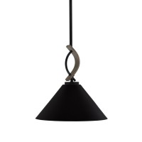 Monterey Stem Hung Mini Pendant, Matte Black & Painted Distressed Wood-Look Metal Finish, 14