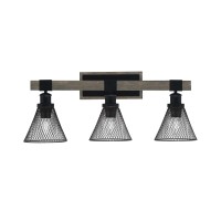 Tacoma 3 Light Bath Bar, Matte Black & Painted Distressed Wood-Look Metal Finish, 7