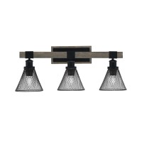 Tacoma 3 Light Bath Bar, Matte Black & Painted Distressed Wood-Look Metal Finish, 7